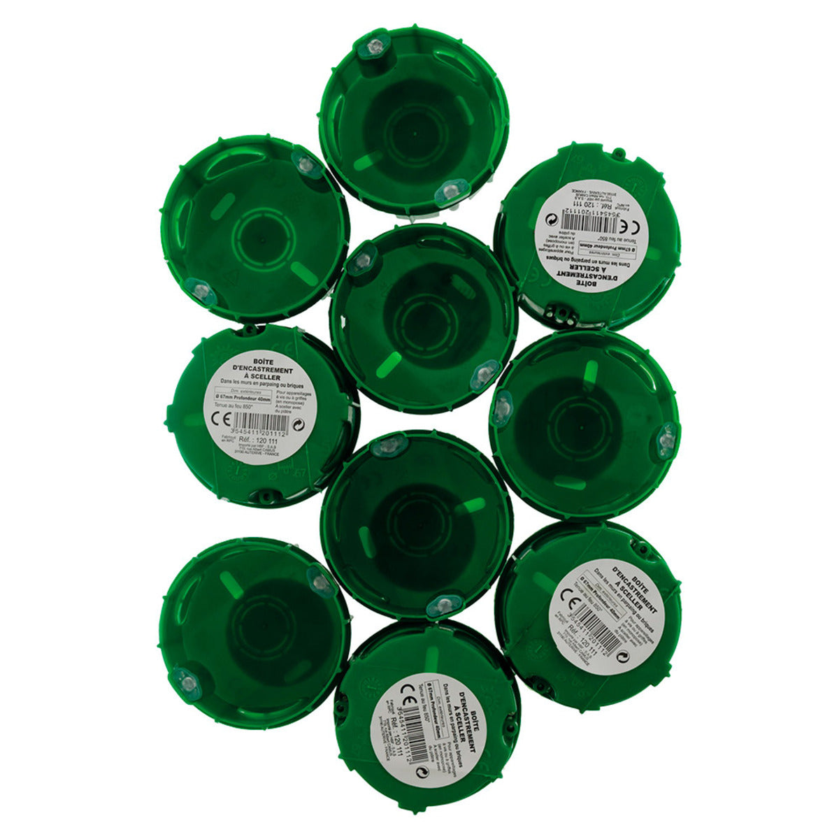 Lot 10 boîtes maçonnerie Ø60x40mm - appareillage vis et griffes - Vert - Zenitech