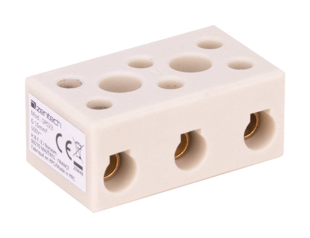 Borne stéatite tripolaire 6 à 16mm² - Zenitech