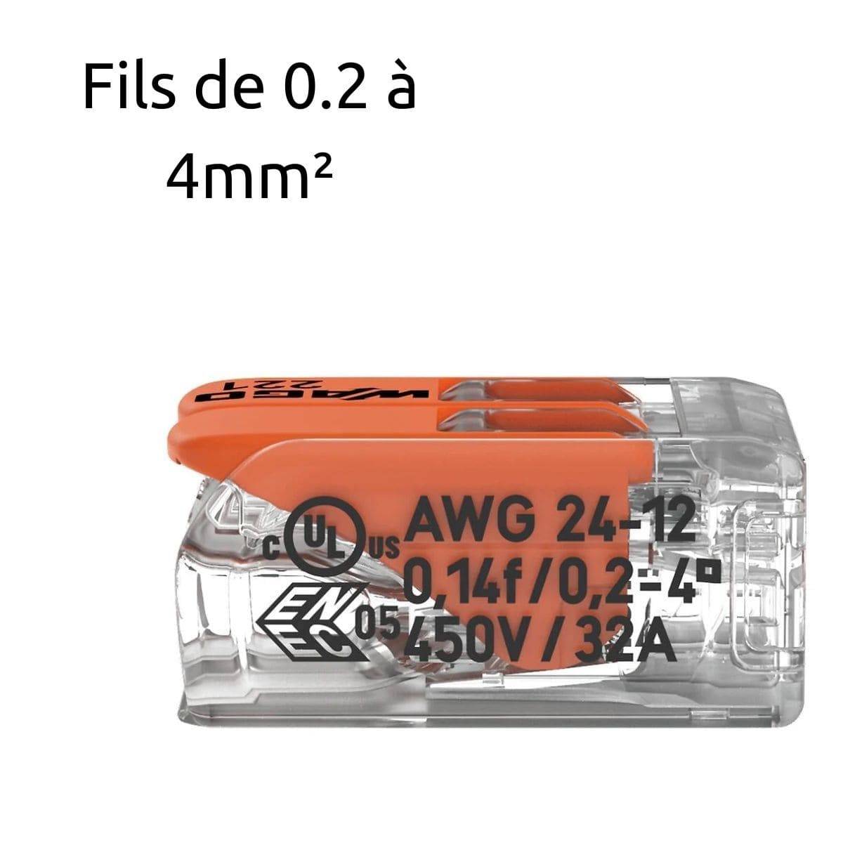 Borne de raccordement S221 Compact - Connexion rapide - 2 conducteurs avec leviers 4mm² - Orange - Wago