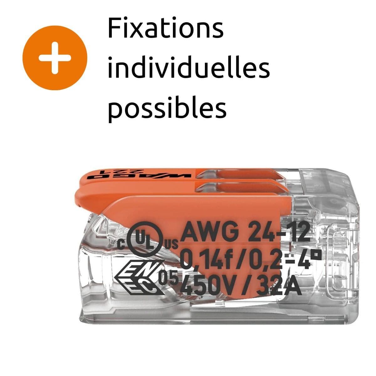 Borne de raccordement S221 Compact - Connexion rapide - 2 conducteurs avec leviers 4mm² - Orange - Wago