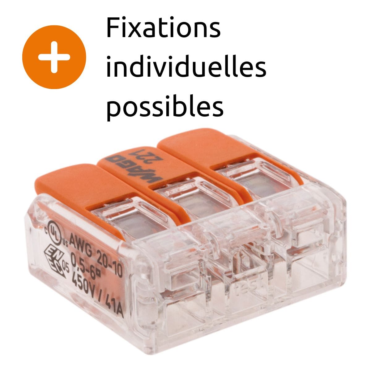 Lot de 3/5 bornes de raccordement S221 - 2/3/5 conducteurs leviers 6mm² - Wago