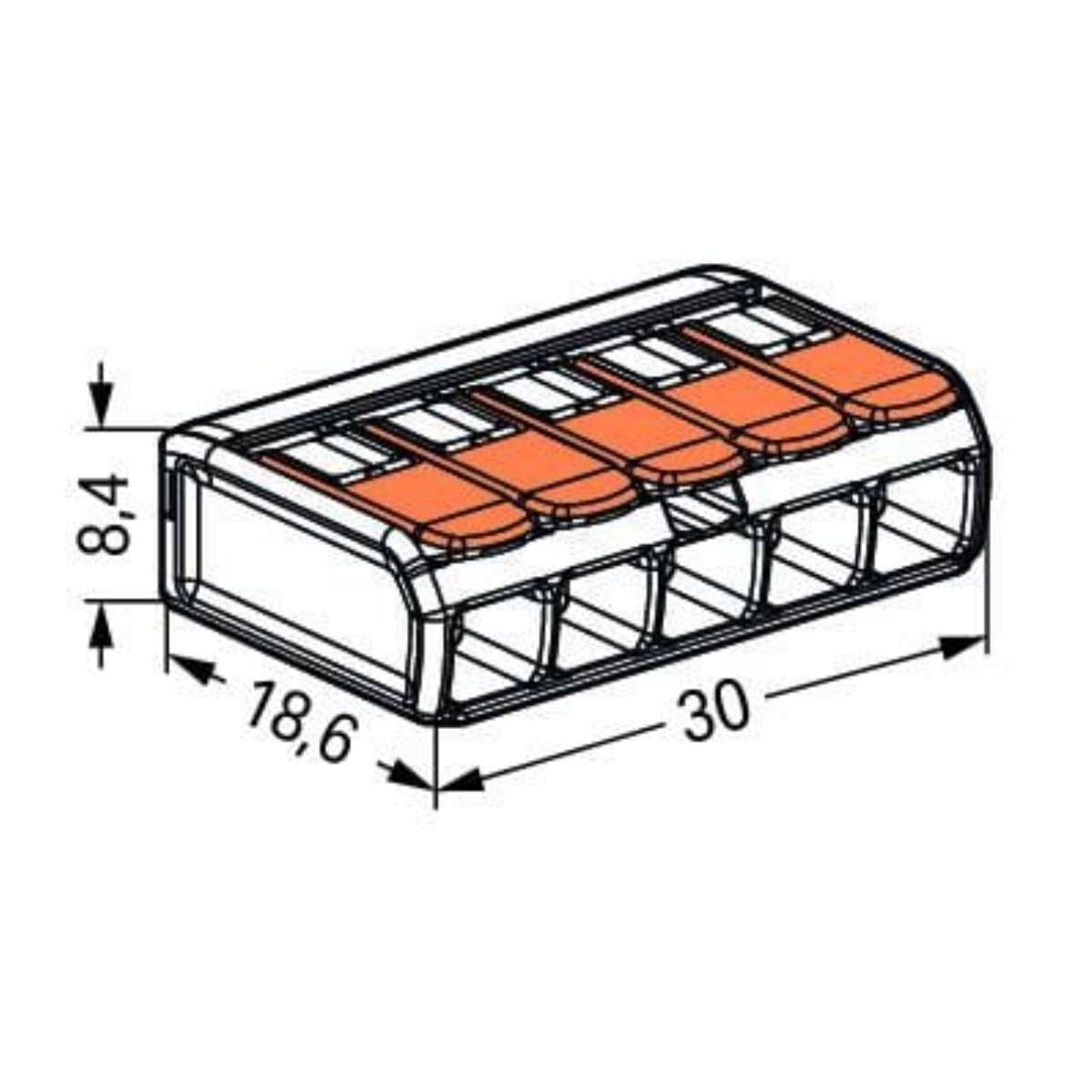 Lot de 3/5 bornes de raccordement S221 - 2/3/5 conducteurs leviers 6mm² - Wago
