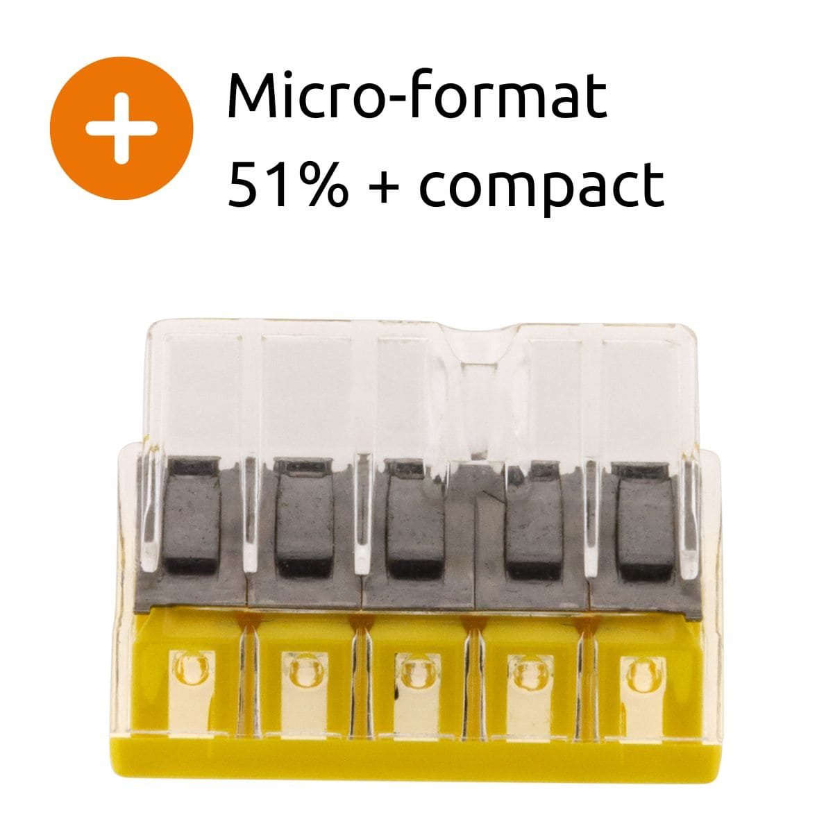 Lot de 50 bornes S2273 - Connexion rapide - 5 conducteurs - fils rigides 2,5mm² - Jaune - Wago