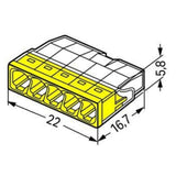 Lot de 50 bornes S2273 - Connexion rapide - 5 conducteurs - fils rigides 2,5mm² - Jaune - Wago