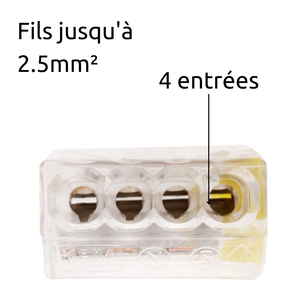 Lot de 10 bornes S2273 - Connexion rapide - 4 conducteurs - fils rigides 2,5mm² - Jaune - Wago
