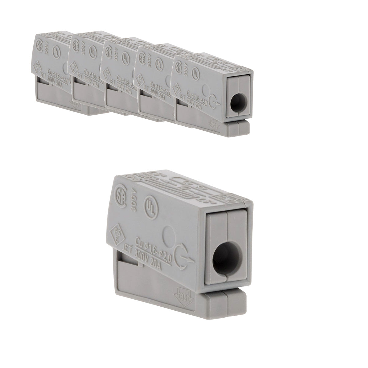 Lot de 6 bornes de service pour luminaires S224 - Conducteurs rigides 2,5mm² max - connecteurs rapides - Gris - Wago