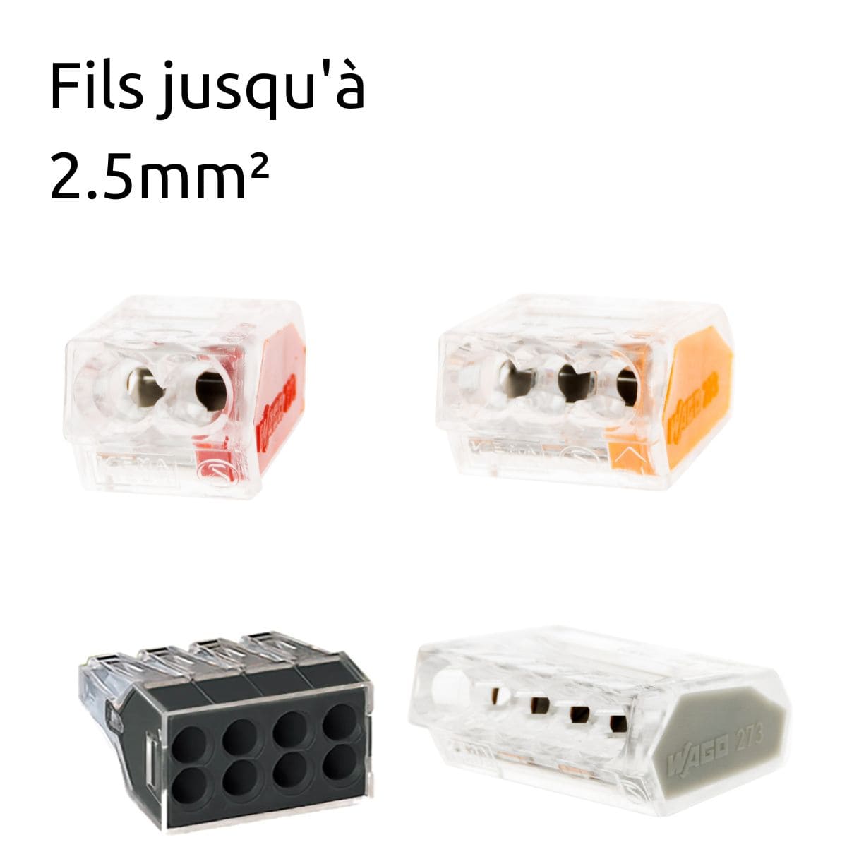 Panachage de 100 bornes S2273 - Connexion rapide - 2/3/5/8 conducteurs – fils rigides 2,5mm² - Wago