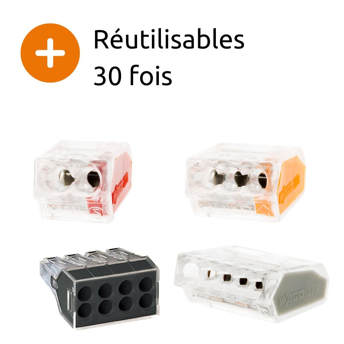 Panachage de 100 bornes S2273 - Connexion rapide - 2/3/5/8 conducteurs – fils rigides 2,5mm² - Wago
