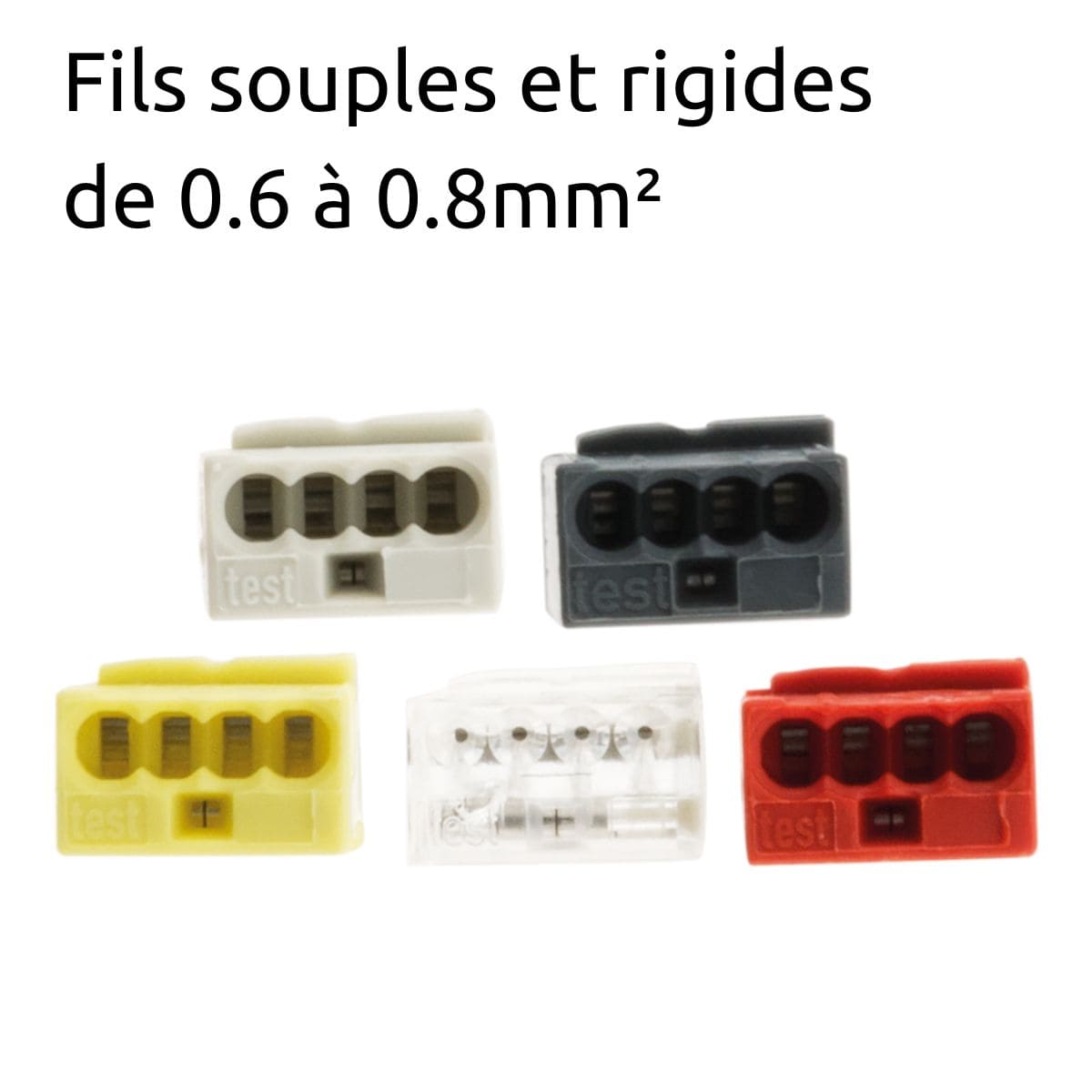 Lot de 5 bornes de raccordement S243 - Conducteurs souples et rigides - 0,6 à 0,8 mm² - 4 pôles - Wago