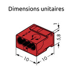 Lot de 5 bornes de raccordement S243 - Conducteurs souples et rigides - 0,6 à 0,8 mm² - 4 pôles - Wago