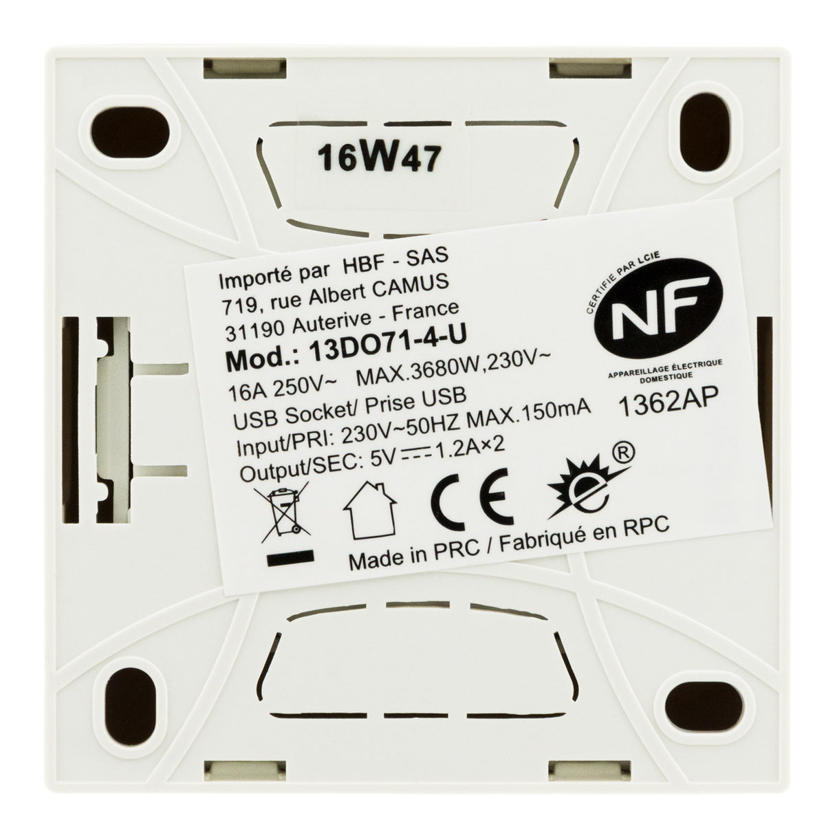 Prise 2P+T et USB en saillie - blanc - Zenitech