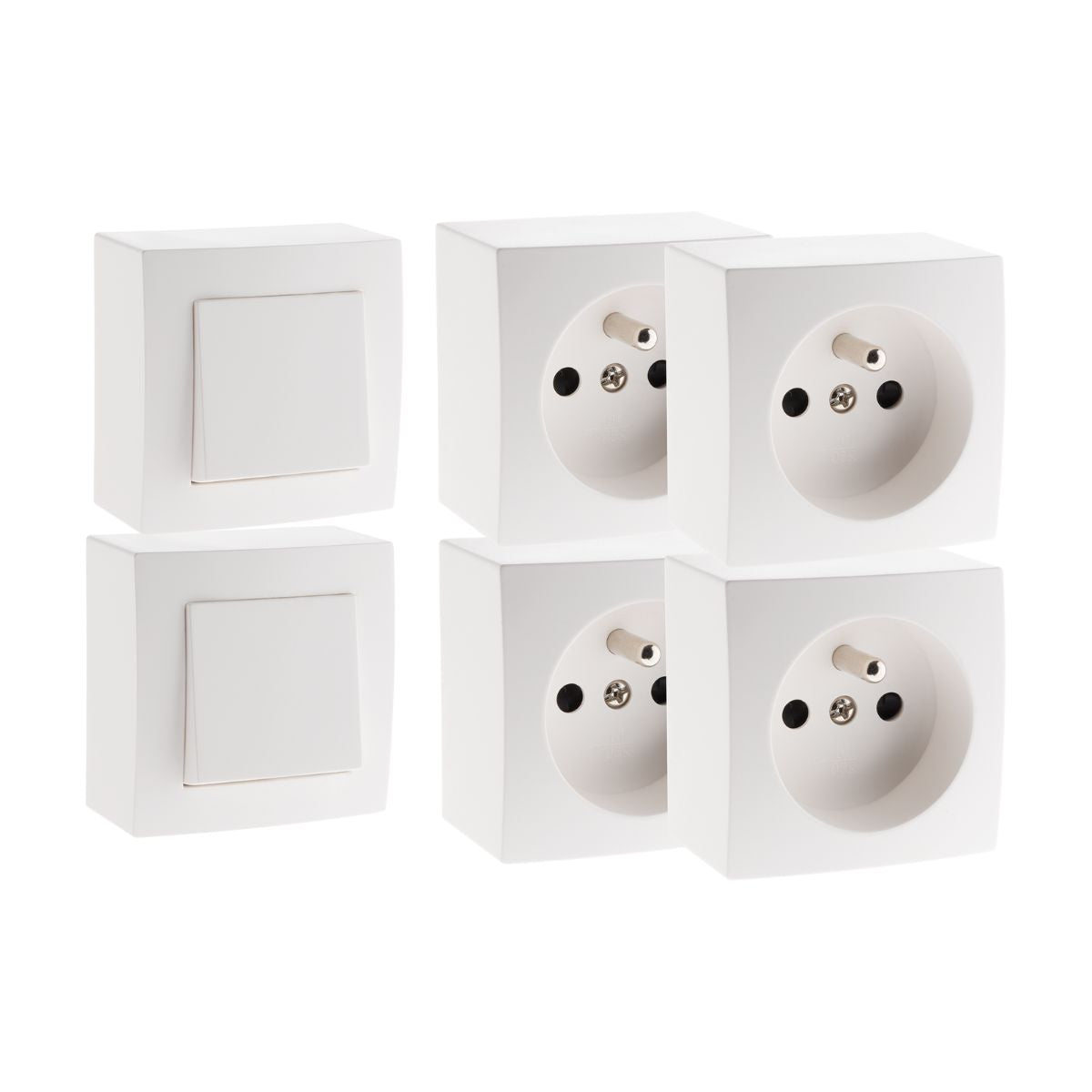 Lot de 2 interrupteurs va et vient + 4 prises 16A en saillie - Blanc - Presto - Zenitech