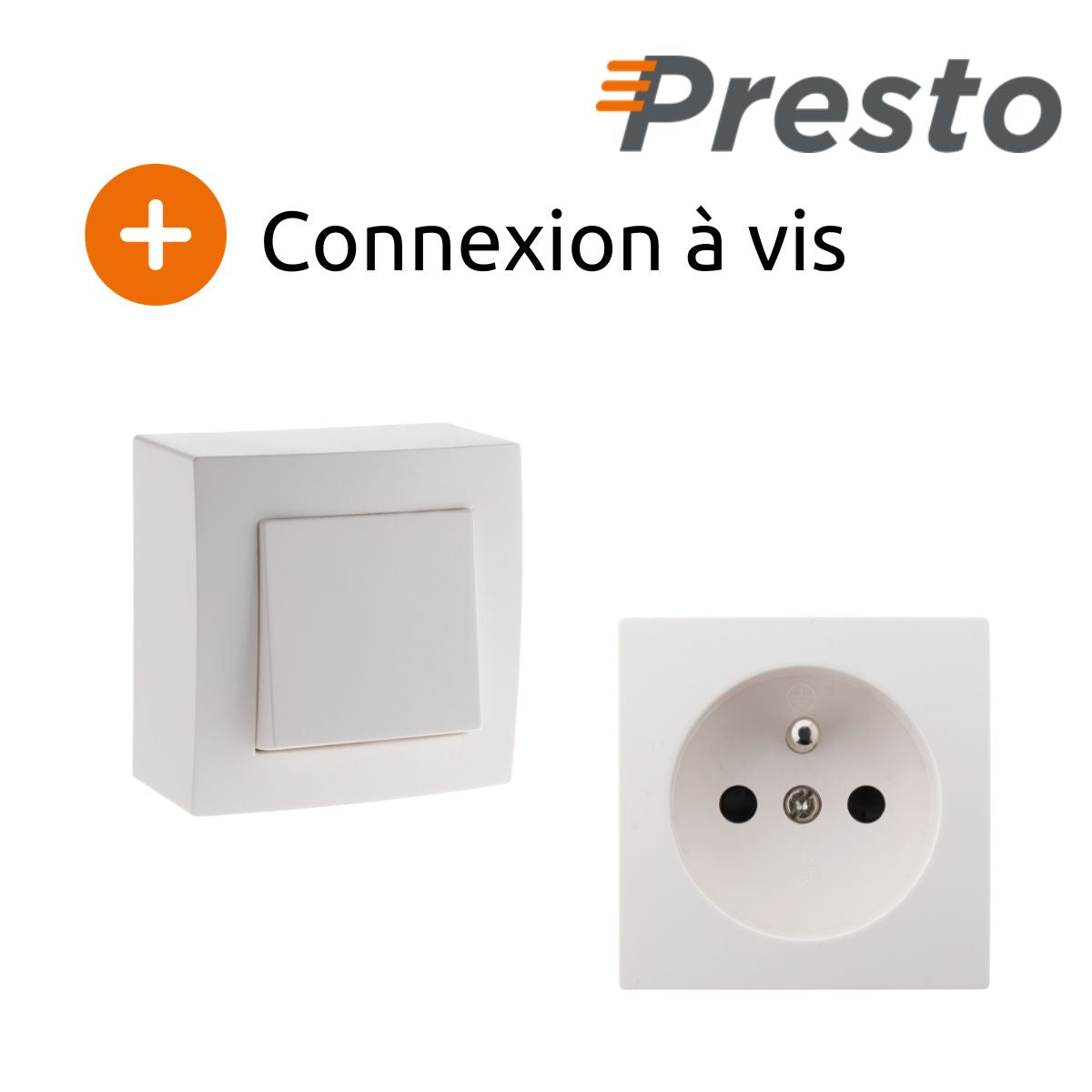 Lot de 2 interrupteurs va et vient + 4 prises 16A en saillie - Blanc - Presto - Zenitech