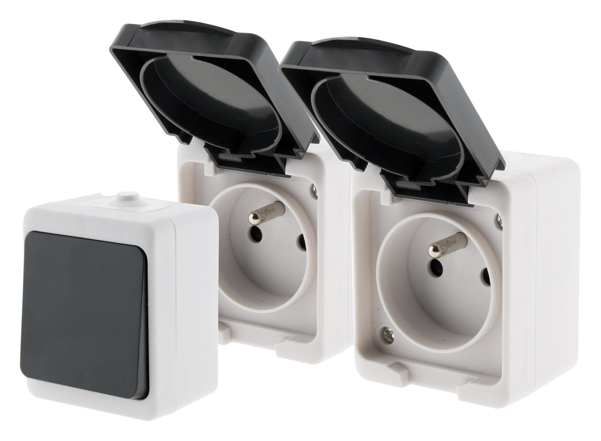 Lot interrupteur va et vient + 2 prises 2P+T IP54 - Zenitech