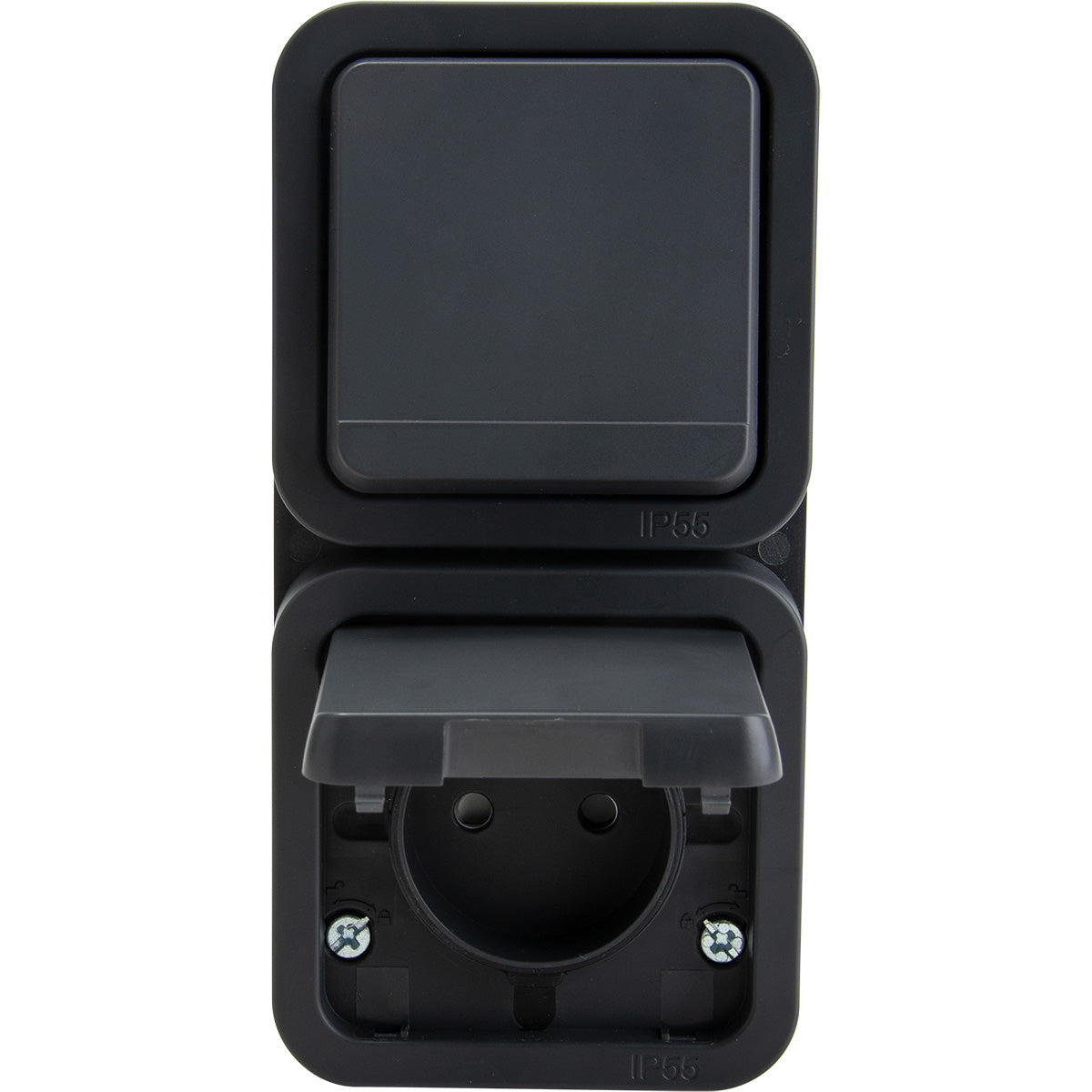 Prise type E IP55 - 2P+T 16A + va et vient - bornes auto - saillie - gamme Granite - Protec