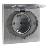 Prise de sol 16A Schuko alu brossé - IP44 + boîte installation - Zenitech