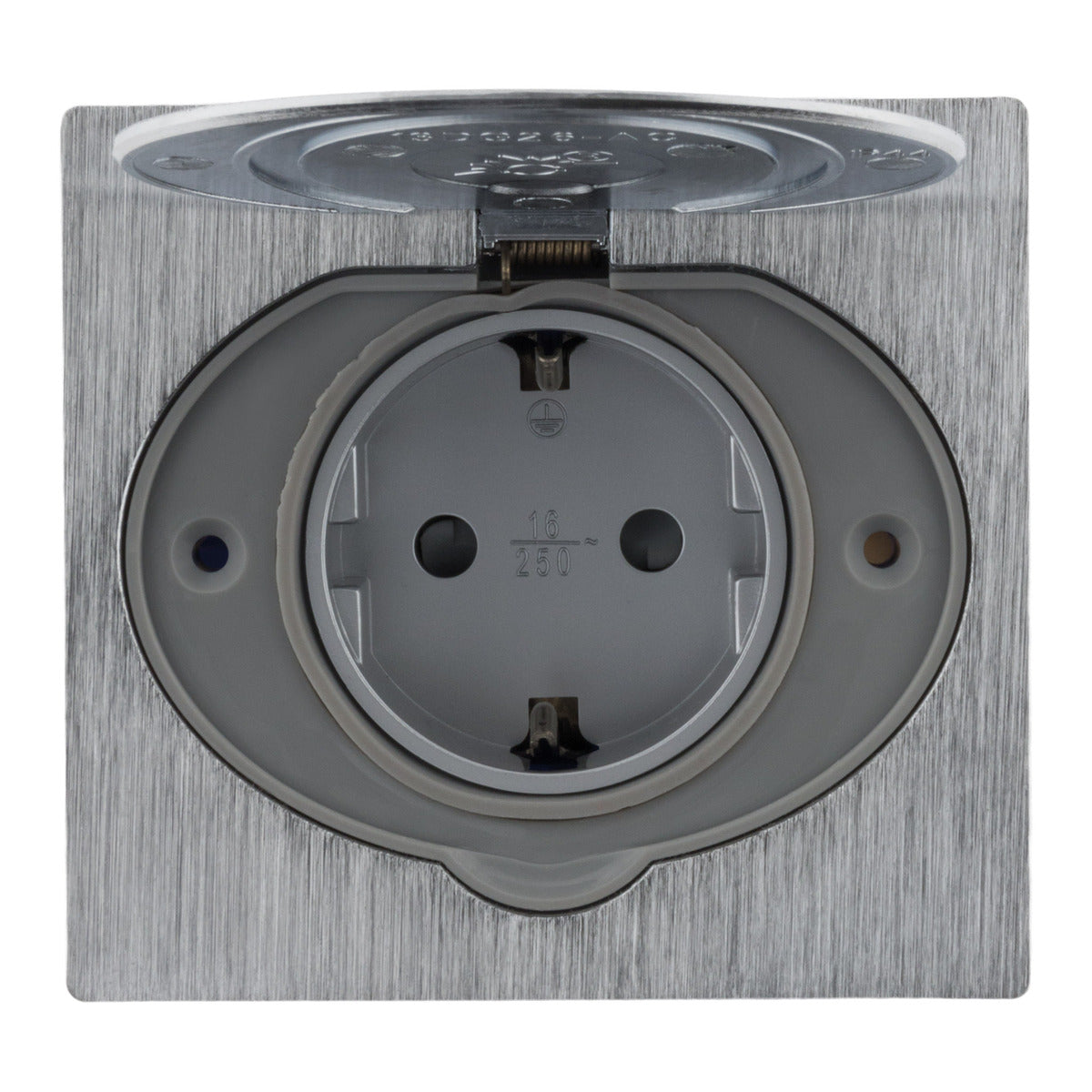 Prise de sol 16A Schuko alu brossé - IP44 + boîte installation - Zenitech
