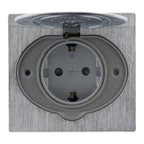 Prise de sol 16A Schuko alu brossé - IP44 + boîte installation - Zenitech