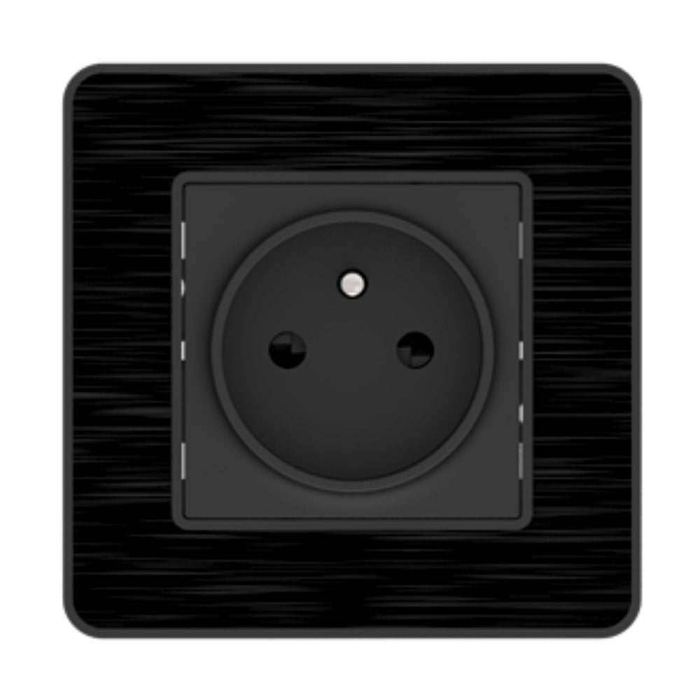 Prise 2P+T 16A simple complet - métal Noir brossé - Kouro - Zenitech