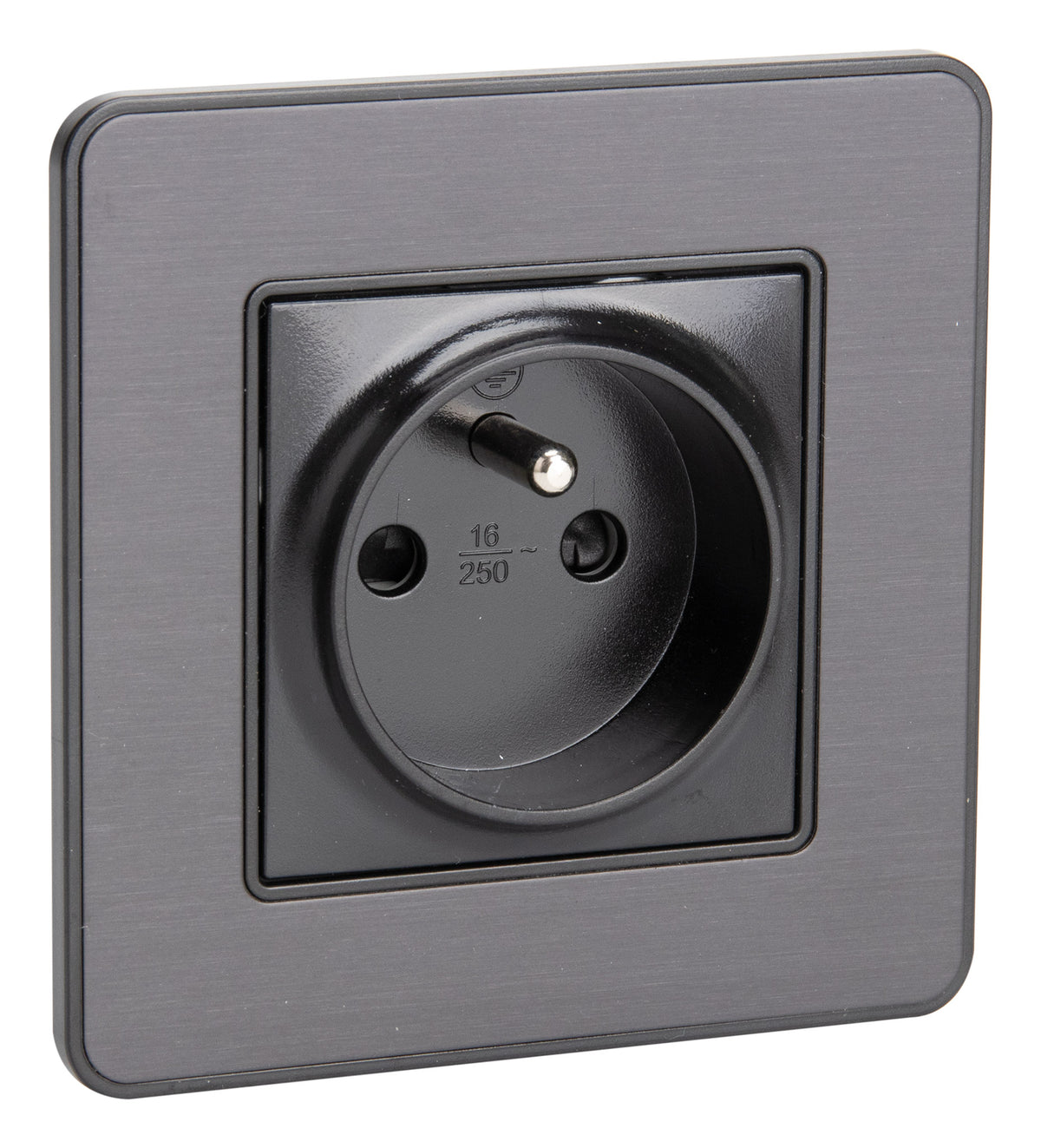Prise 2P+T 16A simple complet - métal Noir brossé - Kouro - Zenitech