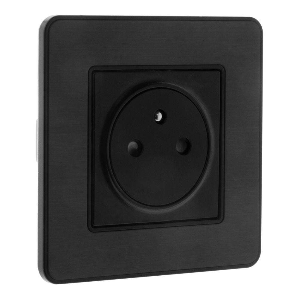 Prise 2P+T 16A simple complet - métal Noir brossé - Kouro - Zenitech
