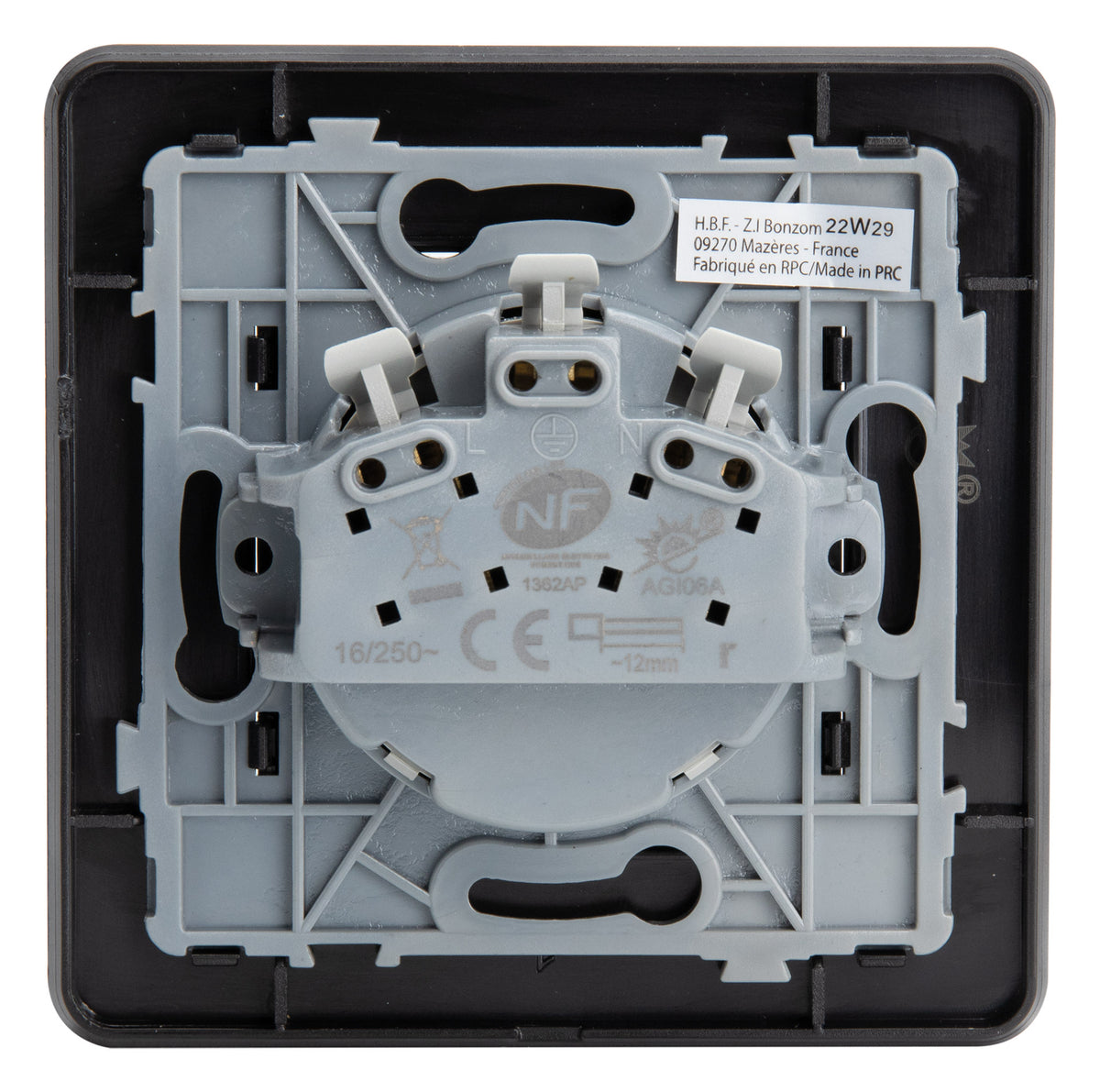 Prise 2P+T 16A simple complet - métal Noir brossé - Kouro - Zenitech