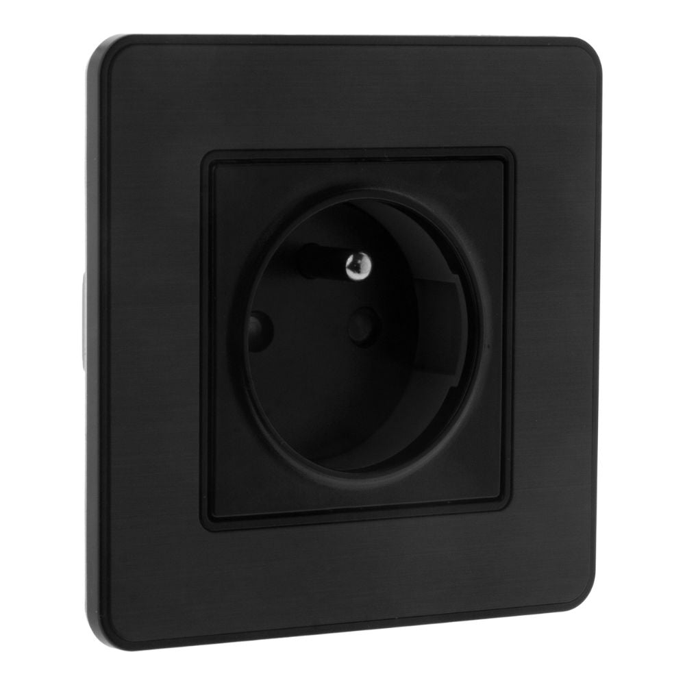 Prise 2P+T 16A simple complet - métal Noir brossé - Kouro - Zenitech