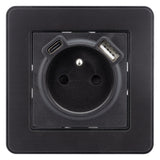 Prise 2P+T 16A USB A + USB-C 2,4A complet - métal Noir brossé Kouro - Zenitech