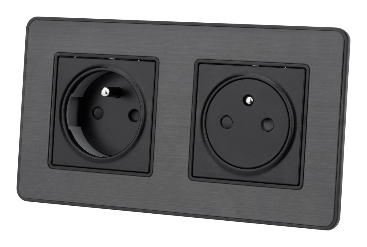 Prise 16A 2P+T Easy Eject en métal noir brossé - Kouro - Zenitech