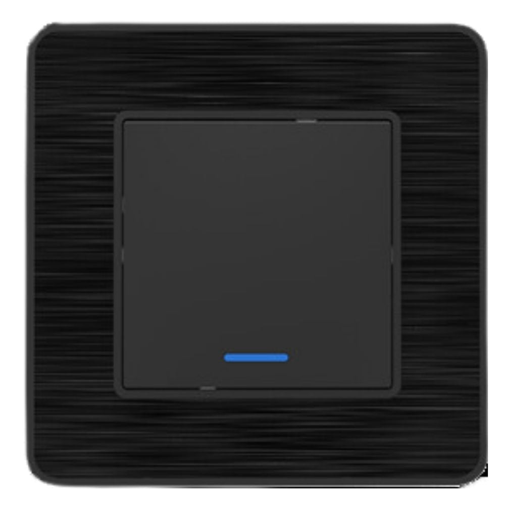 Interrupteur simple complet va et vient à voyant 10A - métal Noir brossé - Kouro - Zenitech