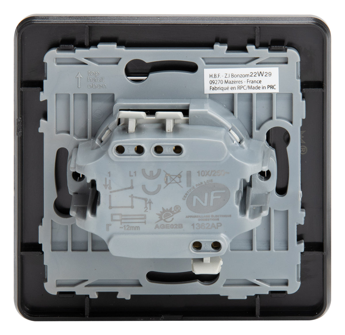 Interrupteur simple commande volets roulants 10A - métal Noir brossé - Kouro - Zenitech