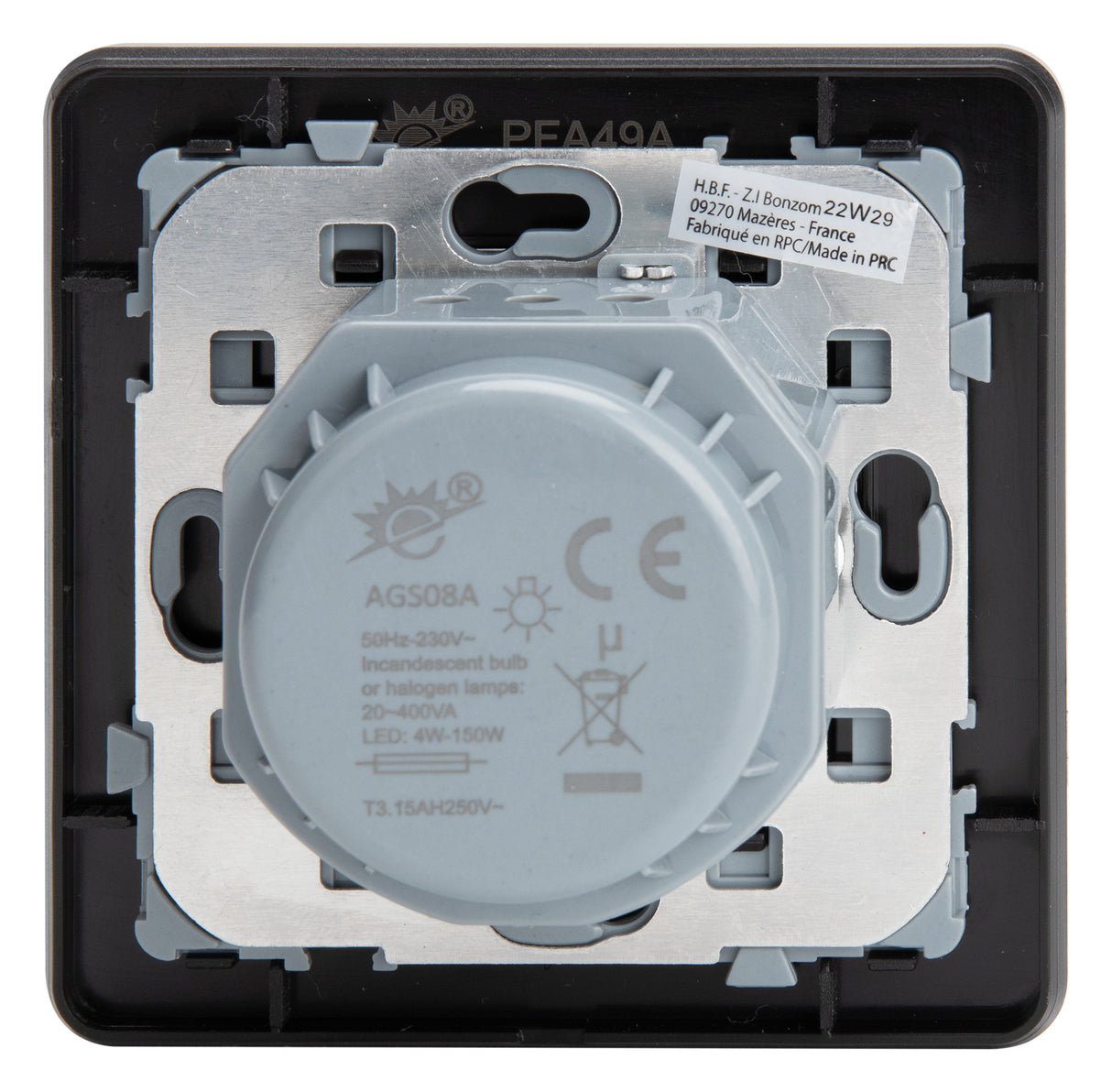 Variateur rotatif complet compatible LED 16A - métal Noir brossé - Kouro - Zenitech