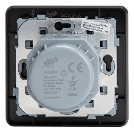 Variateur rotatif complet compatible LED 16A - métal Noir brossé - Kouro - Zenitech