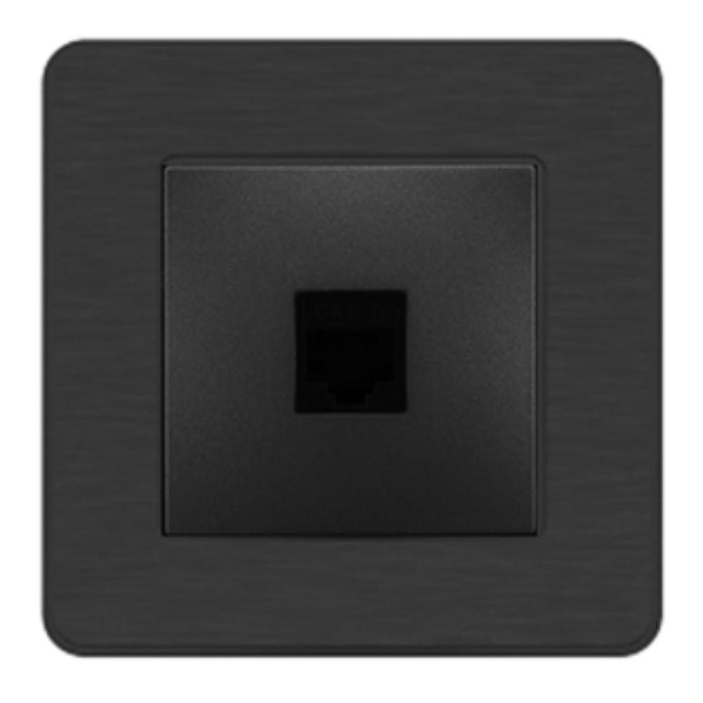 Prise réseau RJ45 complète - catégorie 6 - métal Noir brossé - Kouro - Zenitech