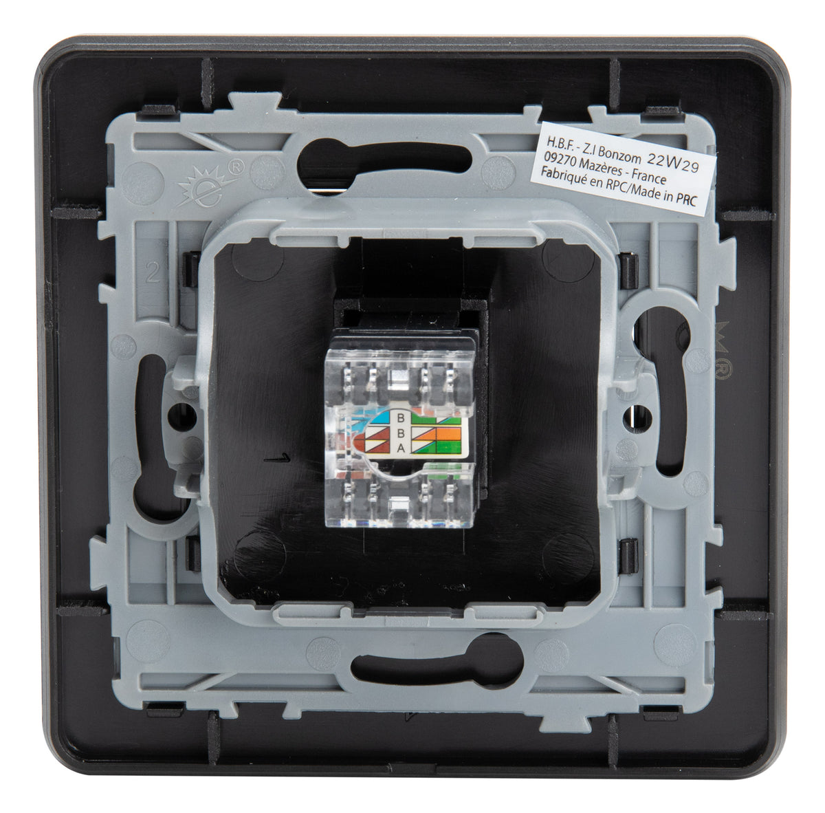 Prise réseau RJ45 complète - catégorie 6 - métal Noir brossé - Kouro - Zenitech