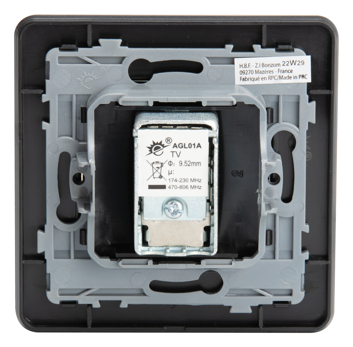 Prise TV complète - Ø9,52mm - métal Noir brossé - Kouro - Zenitech