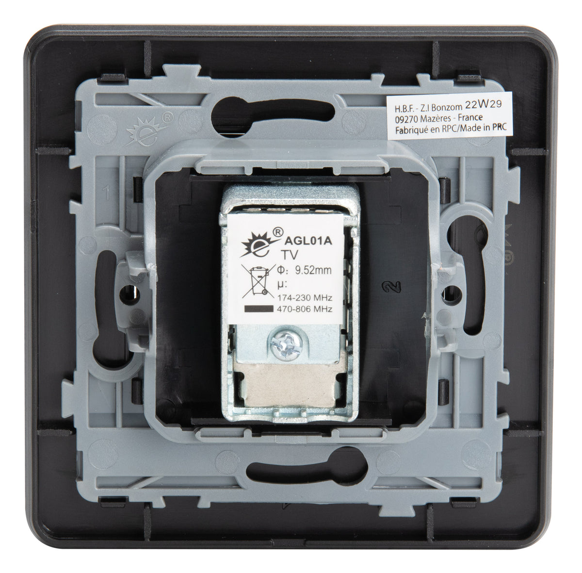 Prise TV complète - Ø9,52mm - métal Noir brossé - Kouro - Zenitech