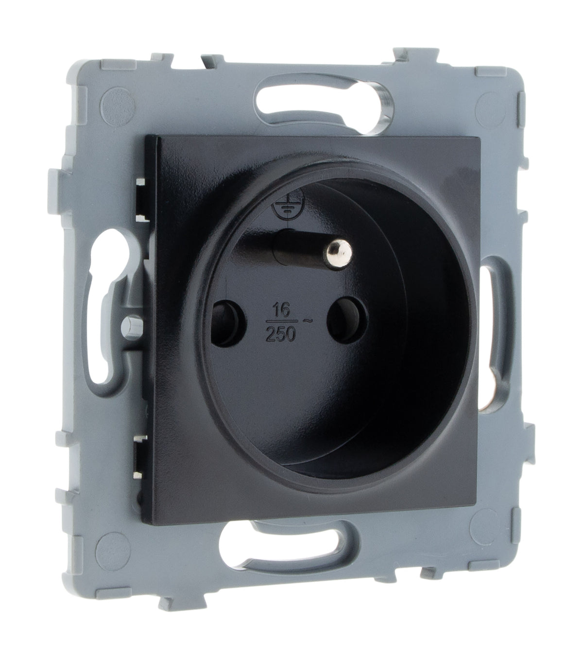 Prise simple 2P+T encastrable - à composer - métal Noir brossé - Kouro - Zenitech
