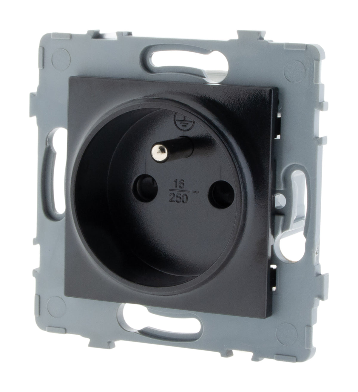 Prise simple 2P+T encastrable - à composer - métal Noir brossé - Kouro - Zenitech