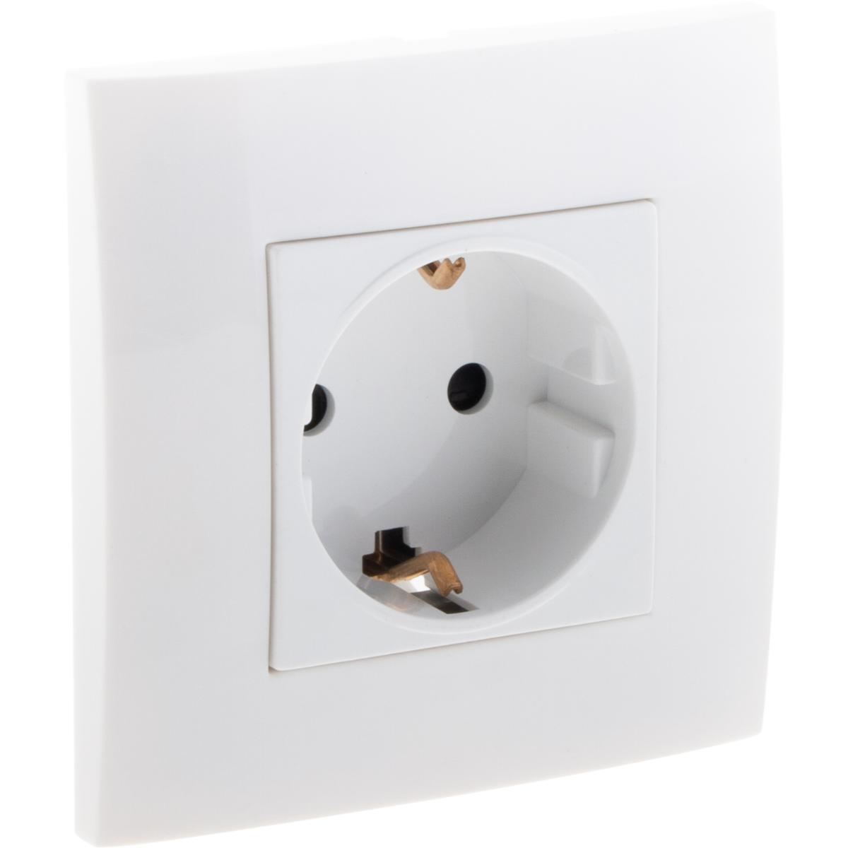 Prise encastrée Schuko + plaque de finition Kalya - Blanc - Zenitech