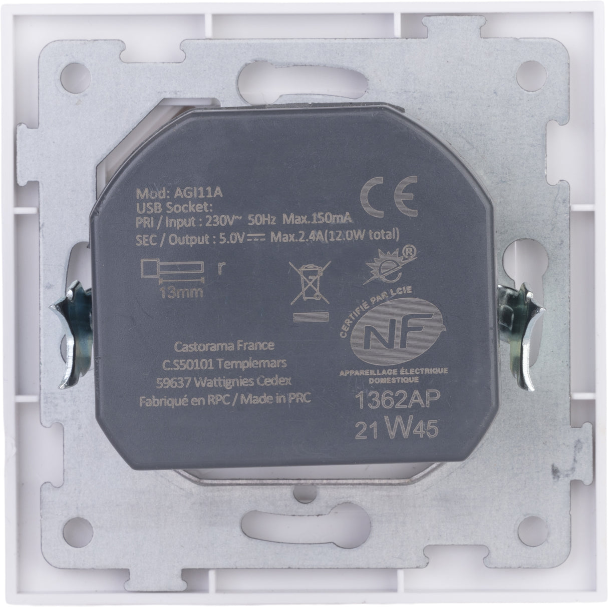 Prise + USB A encastrés + plaque de finition Kalya - Zenitech