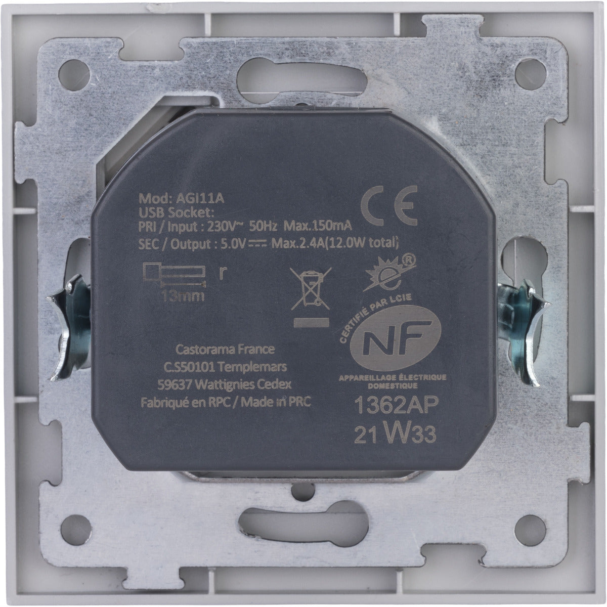 Prise + USB A encastrés + plaque de finition Kalya - Zenitech
