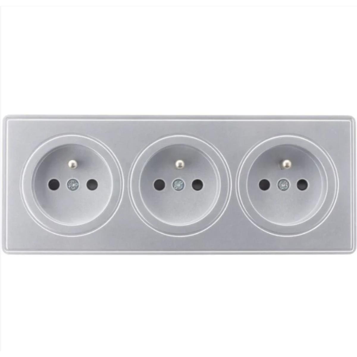 Triple prise câblée Schuko en saillie + plaque - Argent - Kalya - Zenitech
