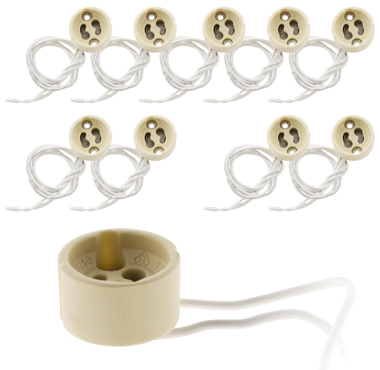 Lot de 10 douilles GU10/GZ10 plastique - Blanc 100W max - Zenitech