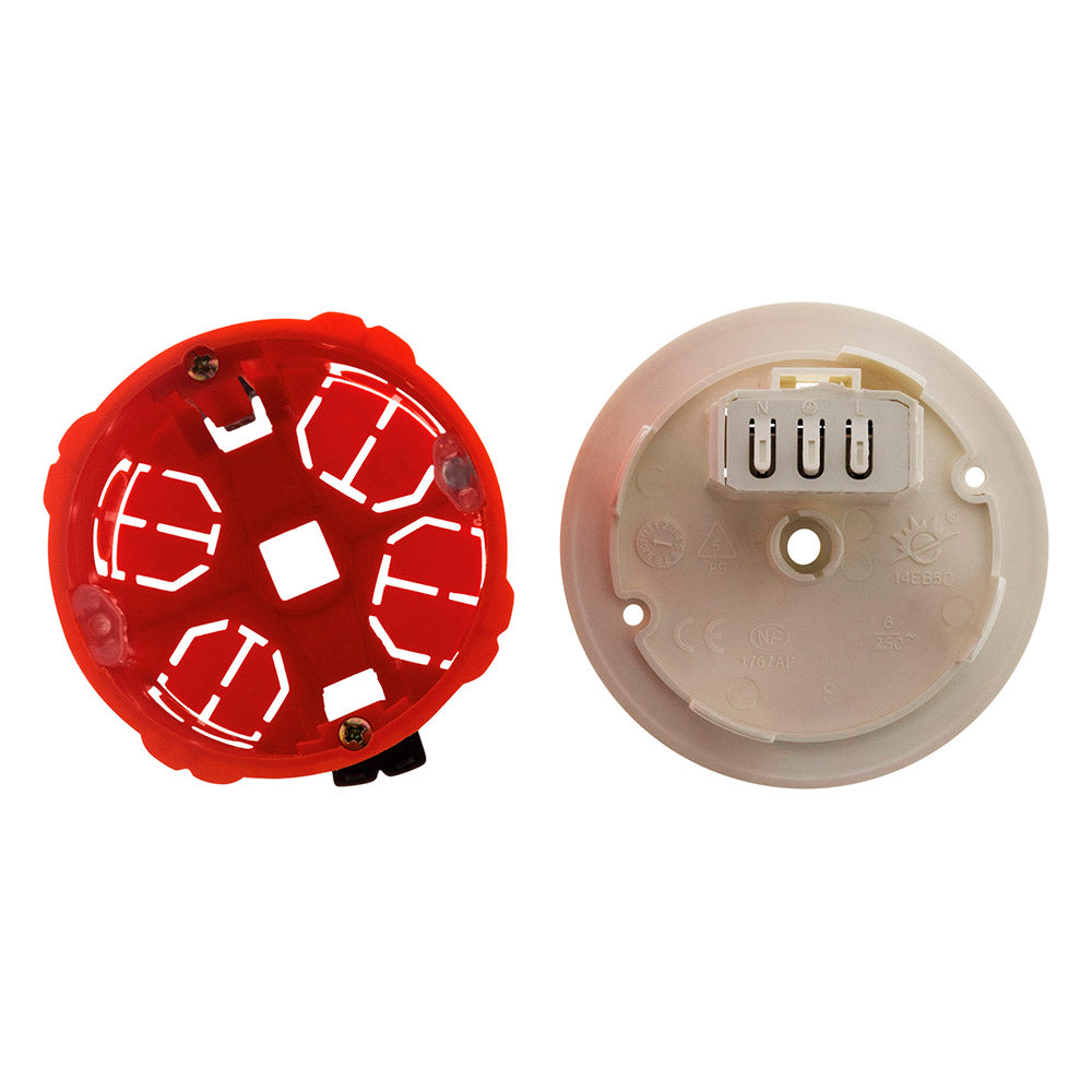 Kit DCL point de centre murs placo Ø65mm + fiche + douille E27 + crochet - Rouge - Zenitech