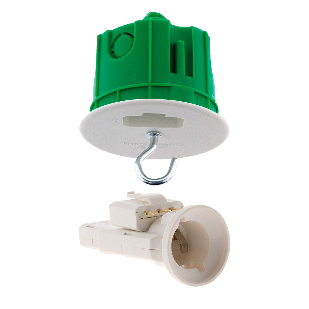 Kit DCL point de centre murs pleins Ø65mm + fiche + douille E27 + crochet - Vert - Zenitech