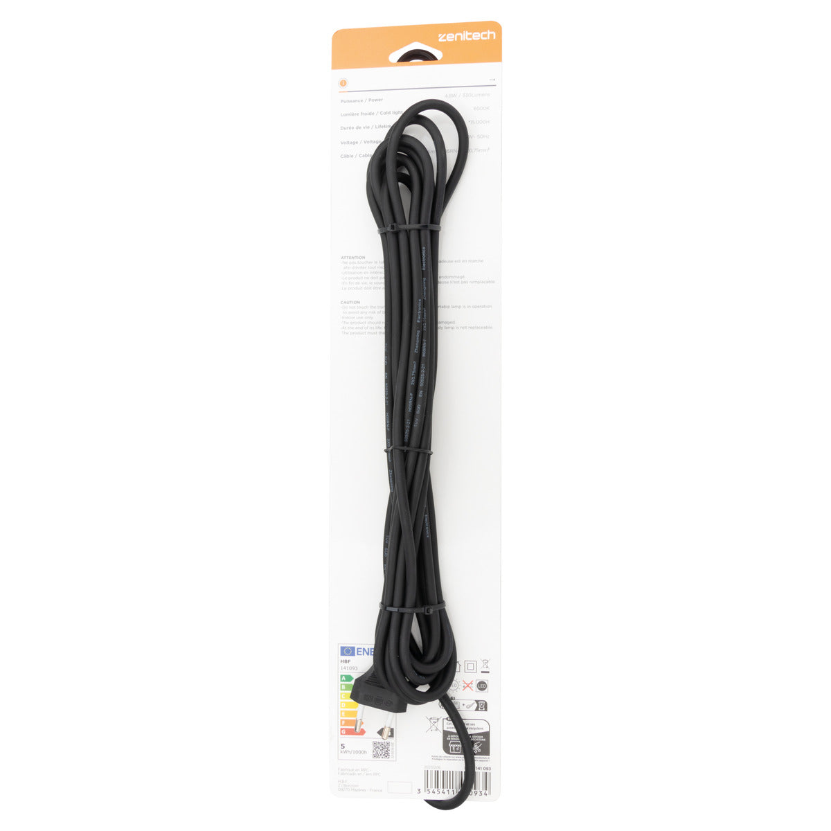 Baladeuse LED COB 4,8W - câble 5m - Noir - Zenitech
