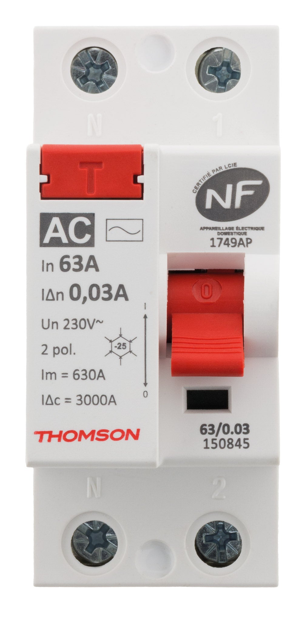 Interrupteur différentiel à vis 63A type AC NF - Thomson