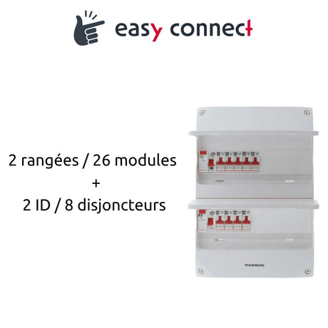 Coffret électrique pré-équipé 2 rangées/26 modules - 2 ID/8 disjoncteurs - EasyConnect Thomson