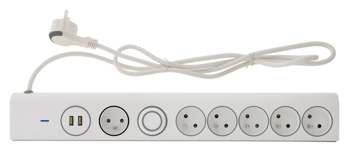 Multiprise parafoudre 16A + 2 USB - blanc - Thomson